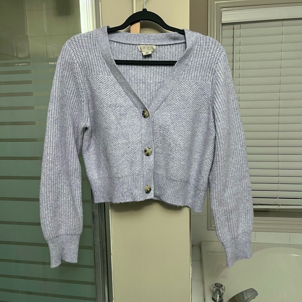 Ruby Moon Light Gray-Blue V-Neck Cardigan